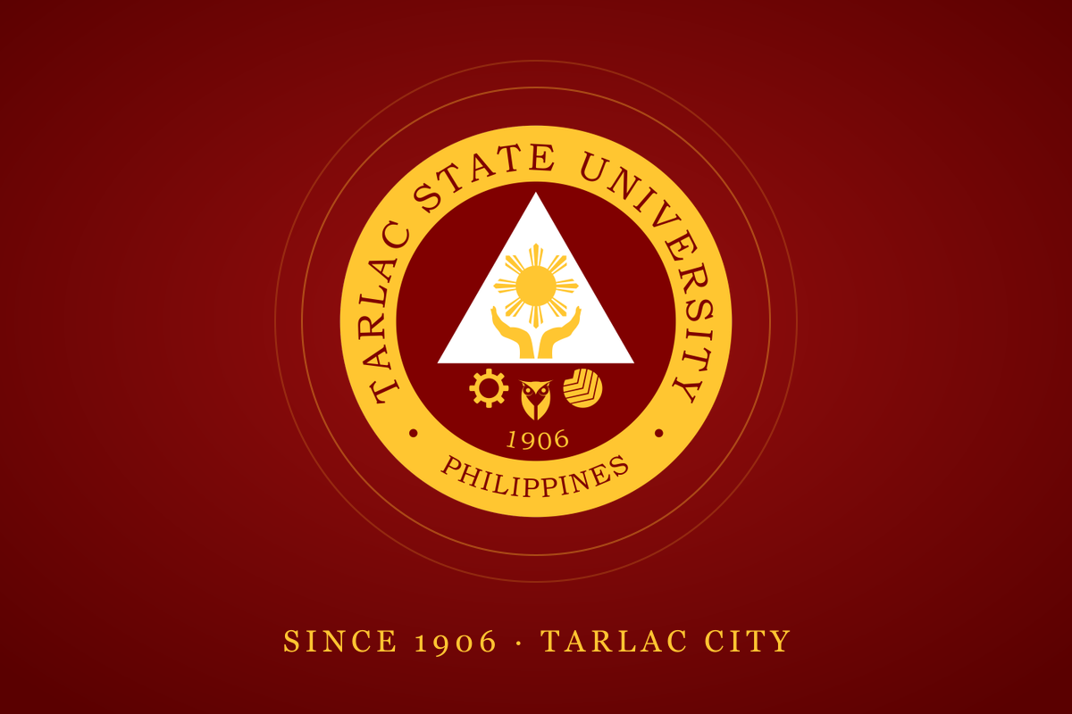 The Tarlac State University seal on maroon, with the words Since 1906, Tarlac City